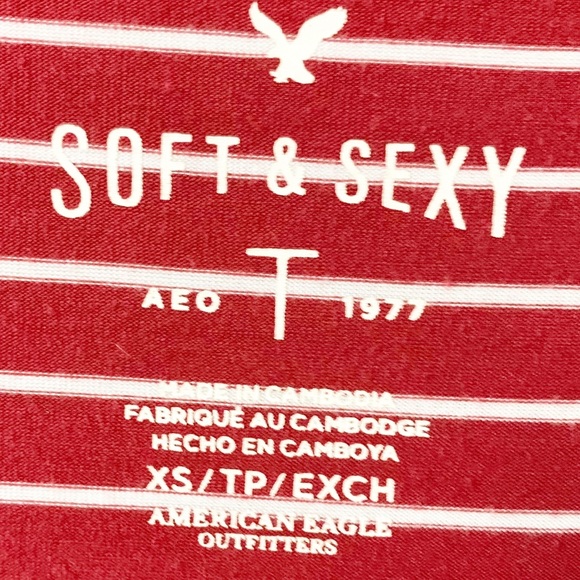 American Eagle Soft and Sexy Striped Long Sleeve Scoop V-Neck Pullover Top ❤️🤍 - Picture 6 of 10